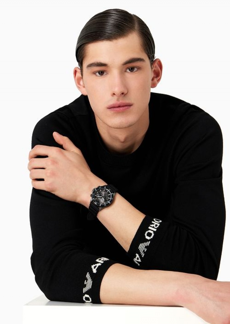 Black Emporio Armani Chronograph Black Silicone Watch | EA-SN59338