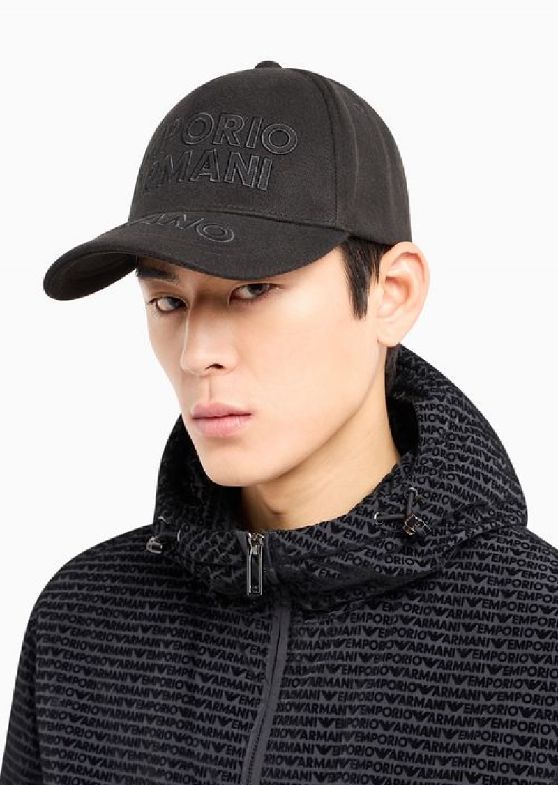 Black Emporio Armani Cloth Baseball Cap With Emporio Armani Milano Embroidery | EA-SN59170