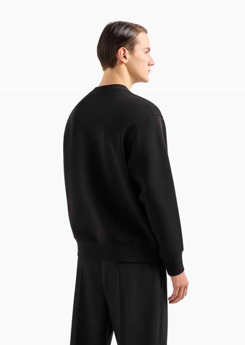 Black Emporio Armani Clubwear Double-jersey Sweatshirt With Patch And Rhinestone Embroidery | EA-SN58557