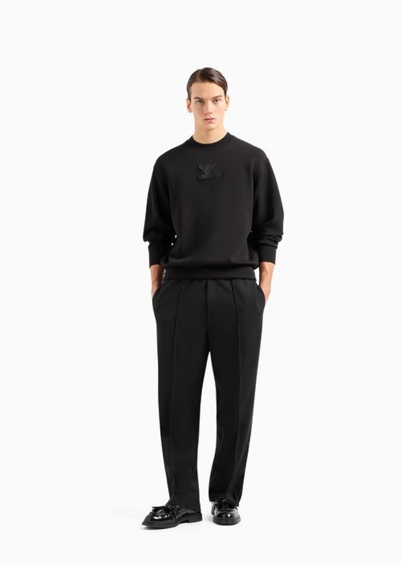 Black Emporio Armani Clubwear Double-jersey Sweatshirt With Patch And Rhinestone Embroidery | EA-SN58557