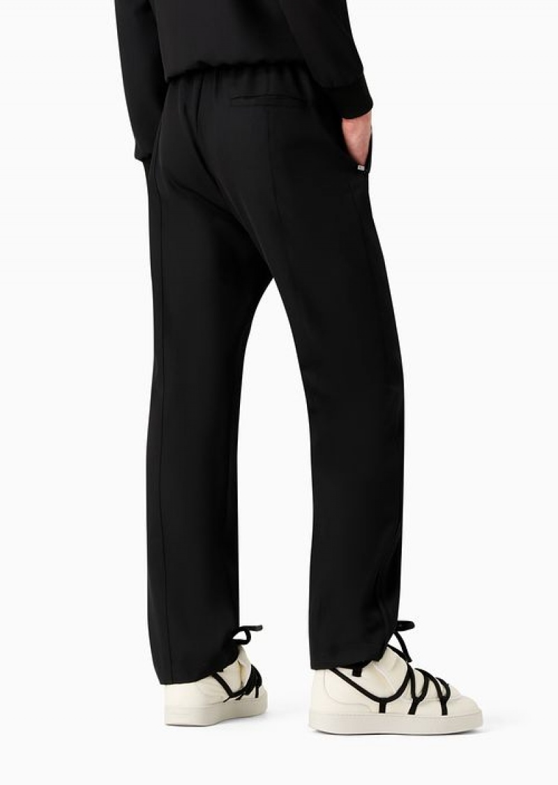 Black Emporio Armani Compact Granular Virgin-wool Elasticated-waist Trousers | EA-SN58409