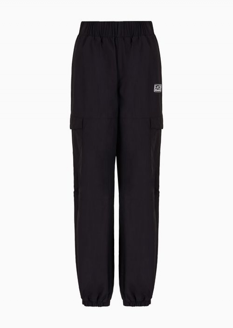 Black Emporio Armani Contemporary Sport Nylon Cargo Trousers | EA7-SN59572