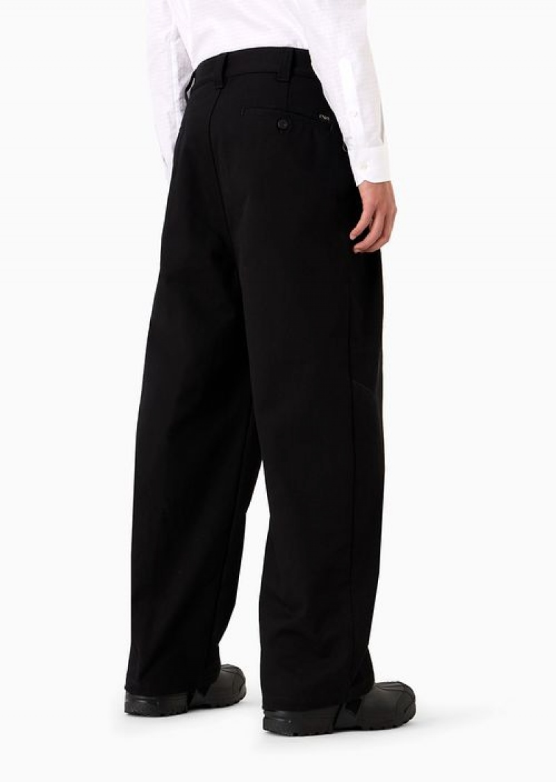 Black Emporio Armani Cotton Twill Trousers With Pleats | EA-SN58314