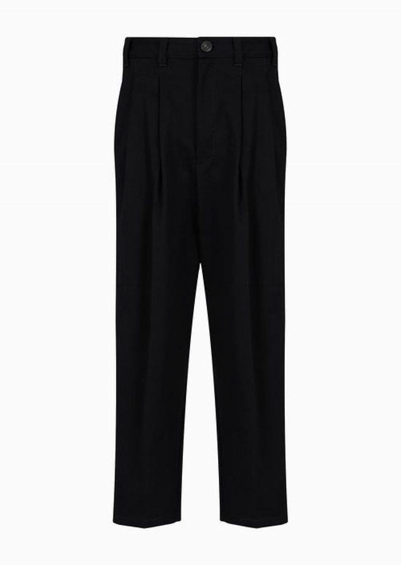 Black Emporio Armani Cotton Twill Trousers With Pleats | EA-SN58314