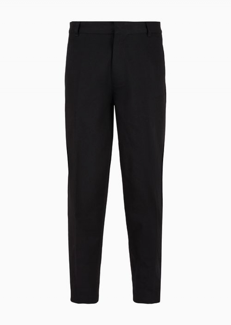 Black Emporio Armani Cotton Twill Wide Trousers With Pleat | EA-SN58385