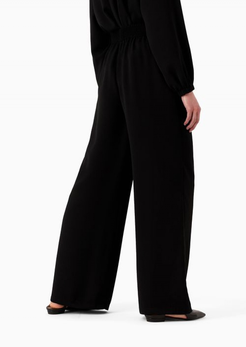 Black Emporio Armani CréPon Stretch-waist Pants | EA-SN56815