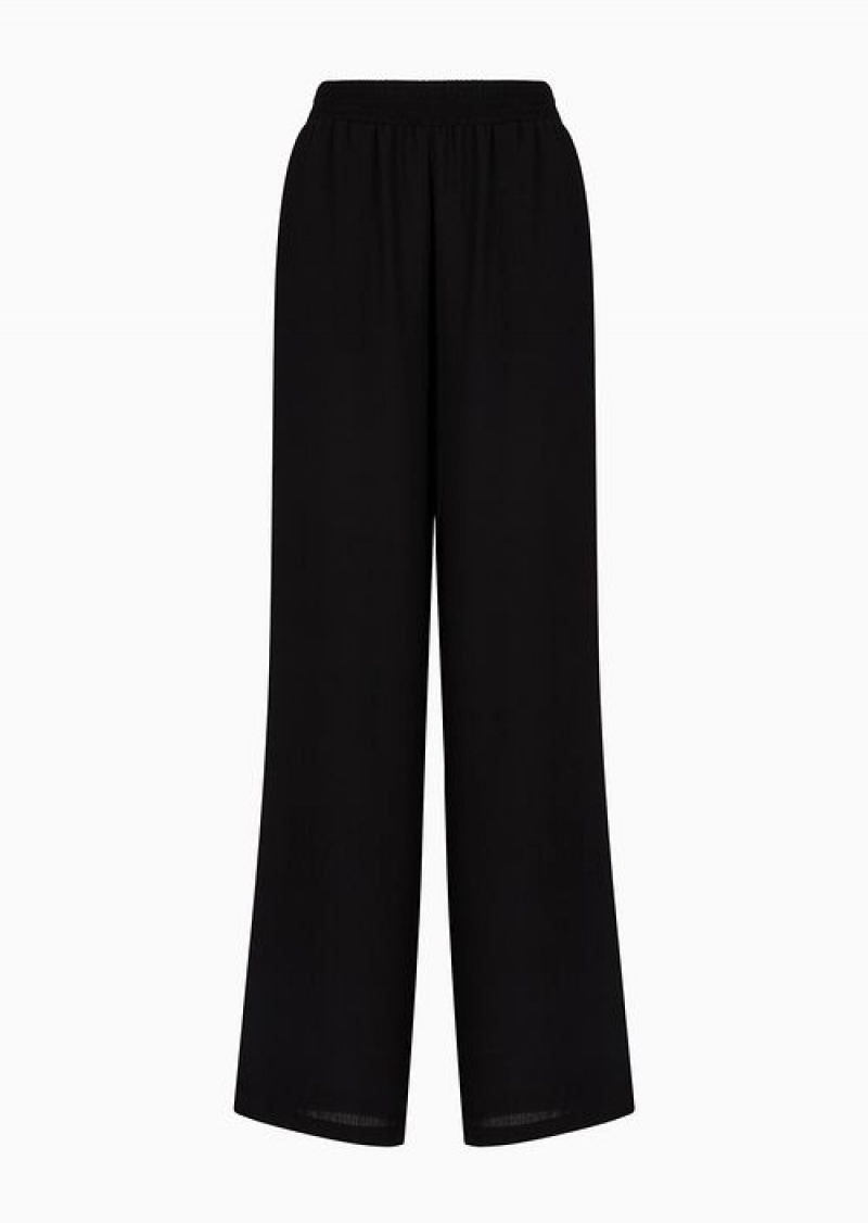 Black Emporio Armani CréPon Stretch-waist Pants | EA-SN56815