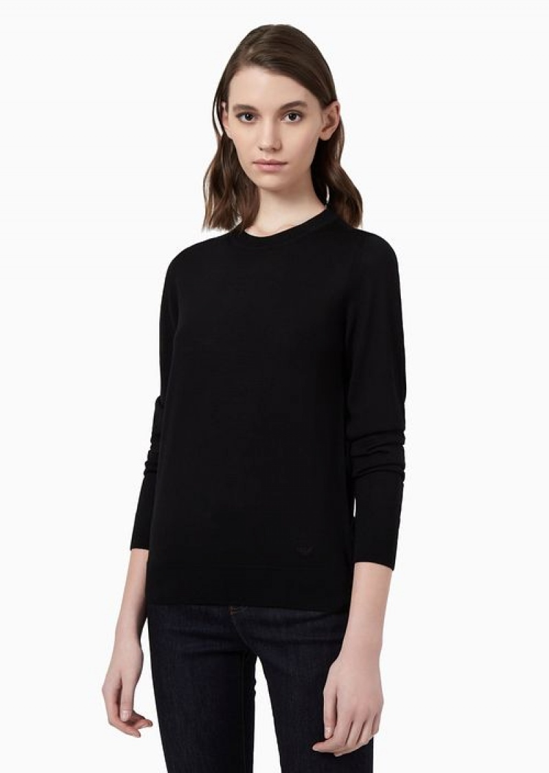 Black Emporio Armani Crew-neck Jumper In Pure Virgin Wool | EA-SN56694