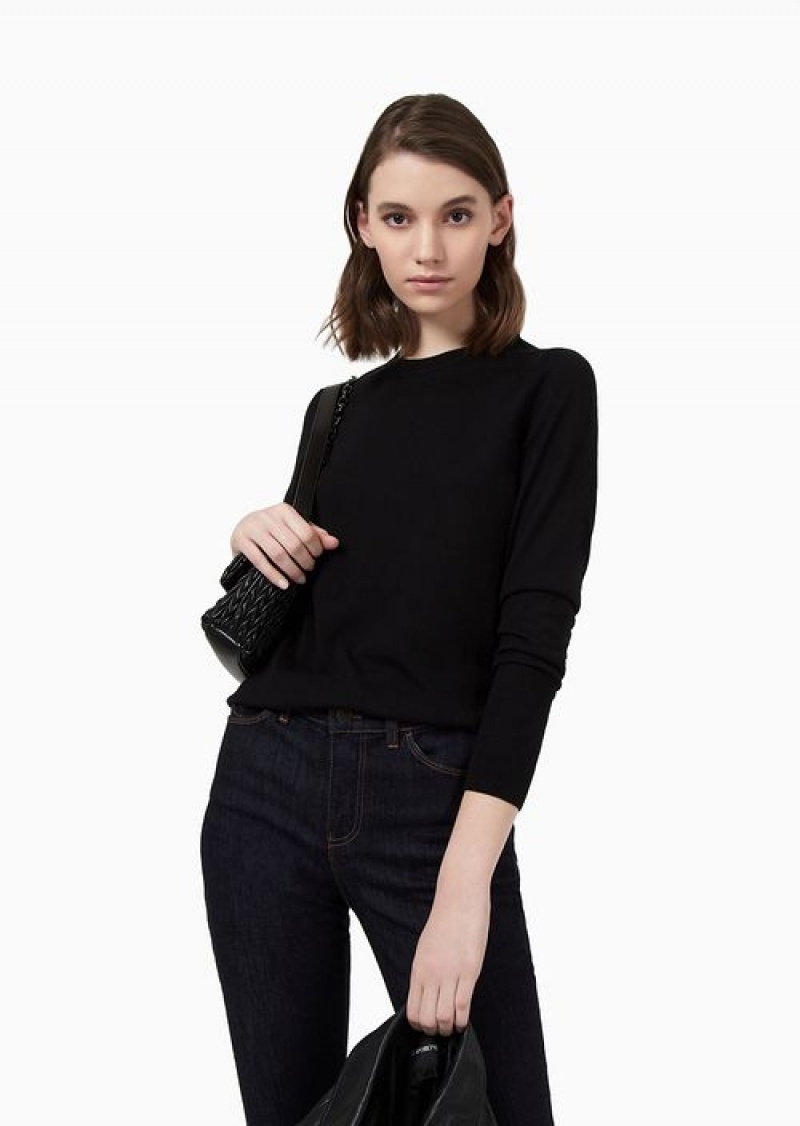 Black Emporio Armani Crew-neck Jumper In Pure Virgin Wool | EA-SN56694