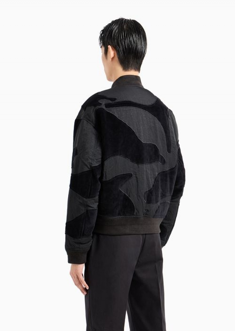 Black Emporio Armani Crinkle-nylon Water-repellent Blouson In Camouflage Velvet | EA-SN58173