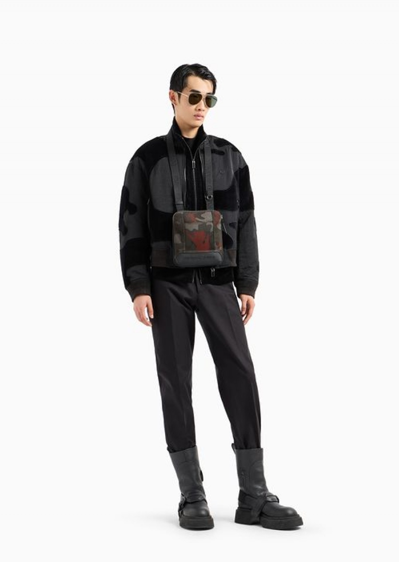 Black Emporio Armani Crinkle-nylon Water-repellent Blouson In Camouflage Velvet | EA-SN58173