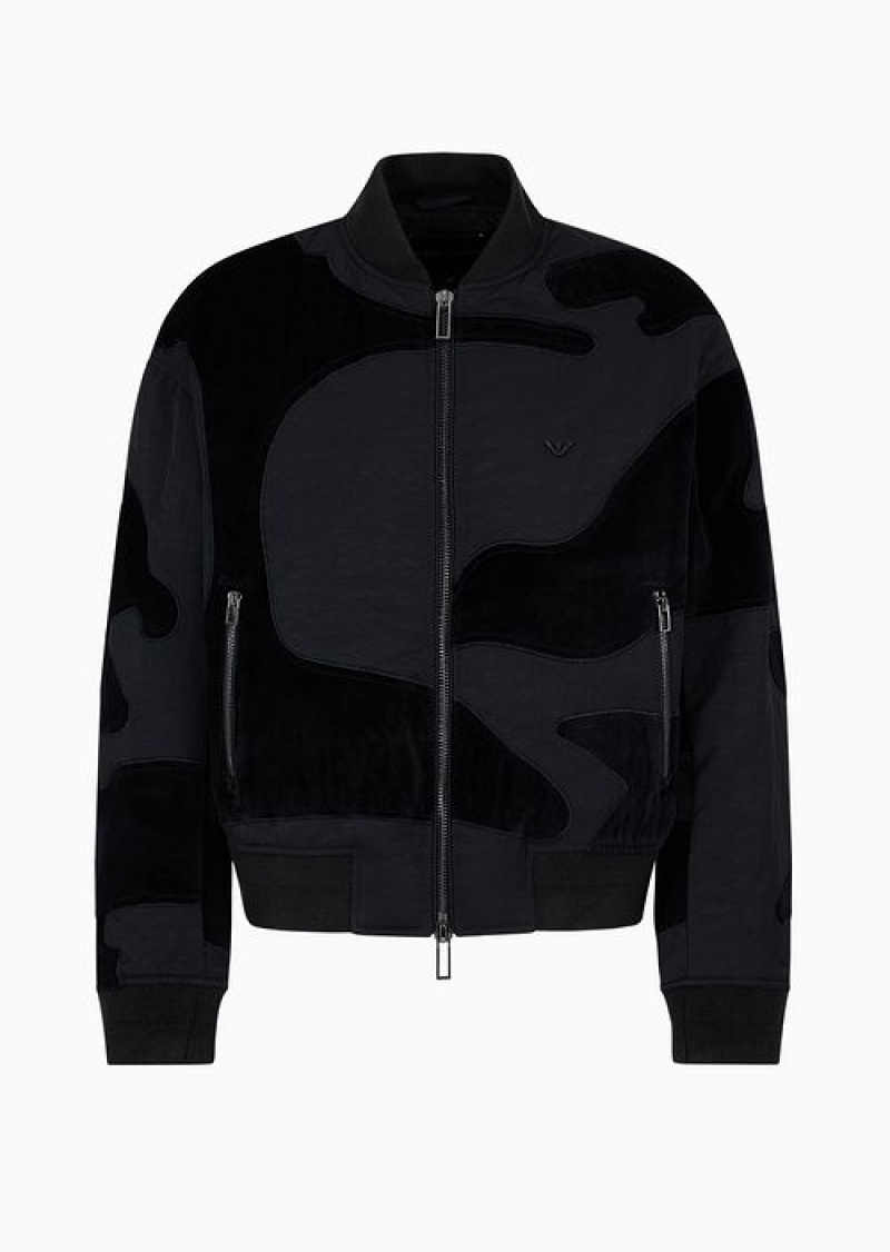 Black Emporio Armani Crinkle-nylon Water-repellent Blouson In Camouflage Velvet | EA-SN58173