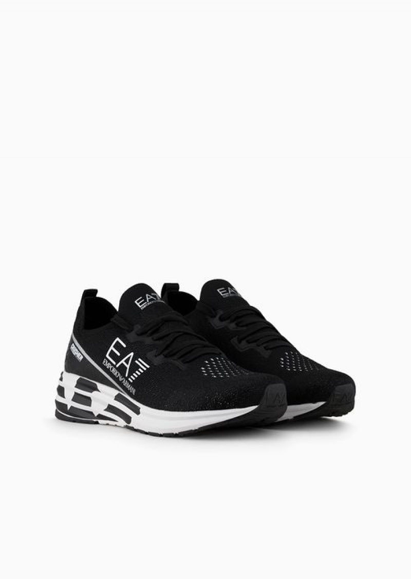 Black Emporio Armani Crusher Distance Knit Sneakers | EA7-SN59761