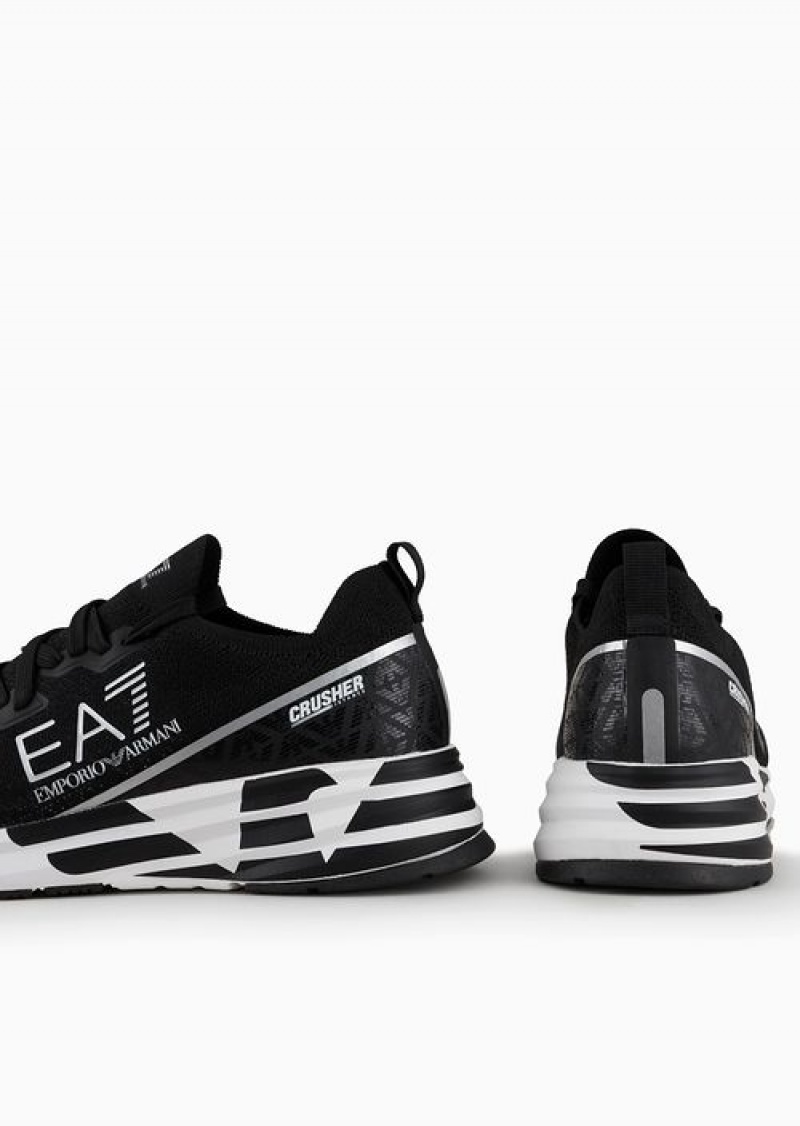 Black Emporio Armani Crusher Distance Knit Sneakers | EA7-SN59761