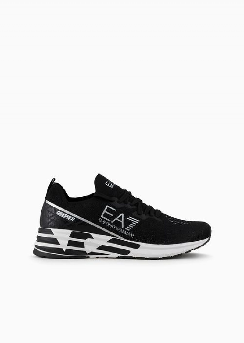 Black Emporio Armani Crusher Distance Knit Sneakers | EA7-SN59761