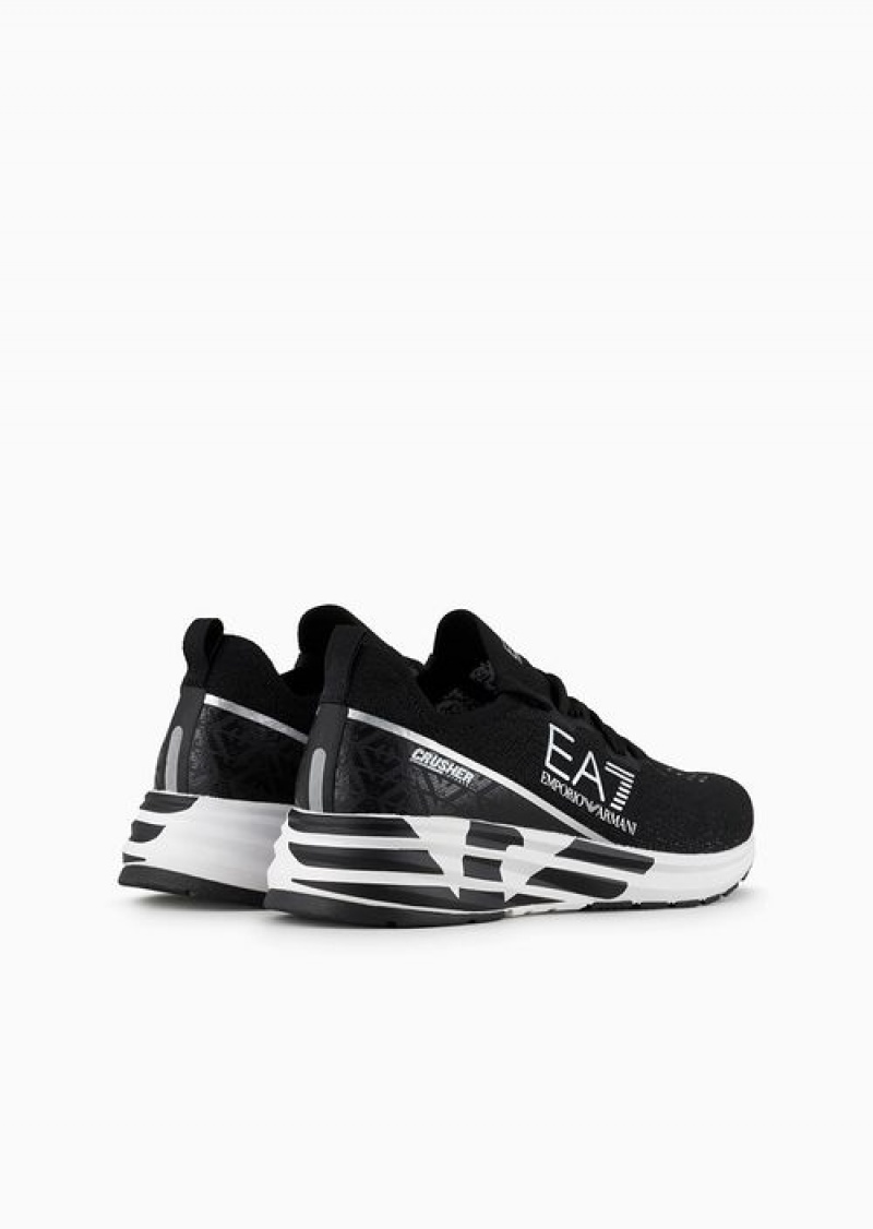 Black Emporio Armani Crusher Distance Knit Sneakers | EA7-SN60089