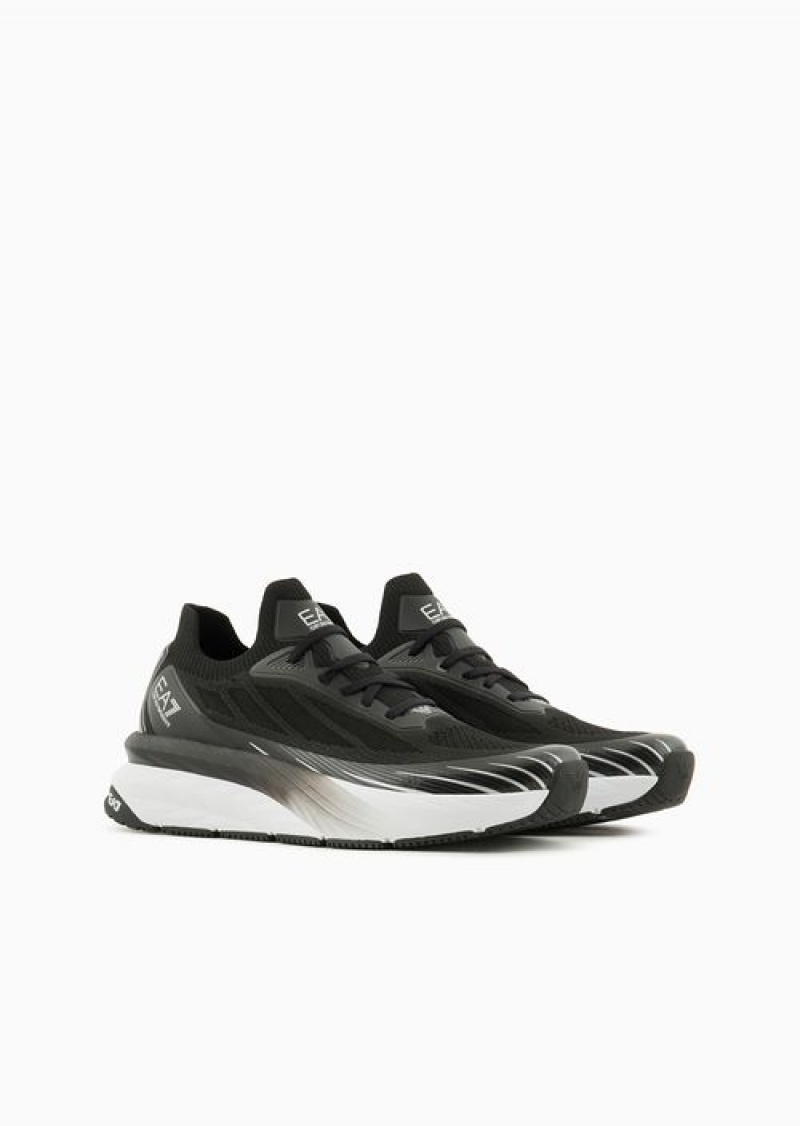 Black Emporio Armani Crusher Distance Sonic Knit Sneakers | EA7-SN59791