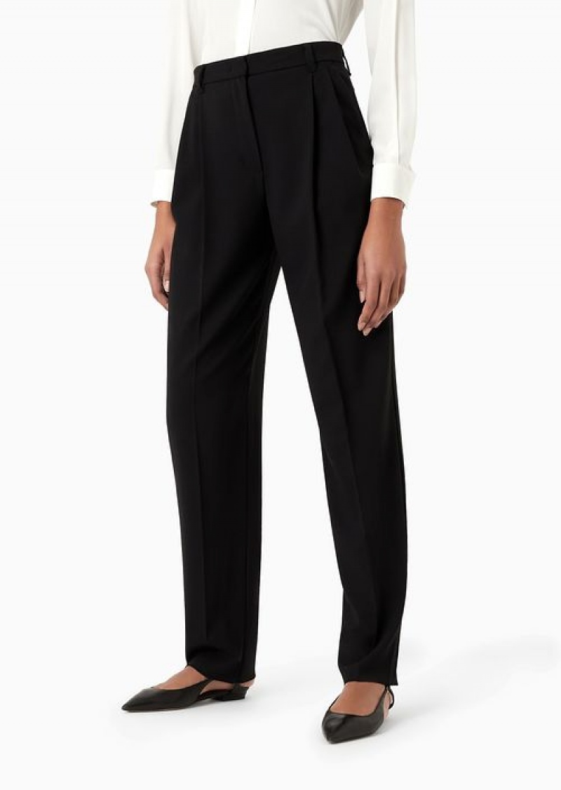 Black Emporio Armani Darted Trousers In Barathea Wool | EA-SN56865