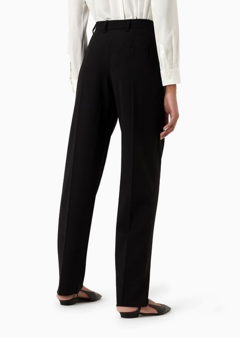 Black Emporio Armani Darted Trousers In Barathea Wool | EA-SN56865