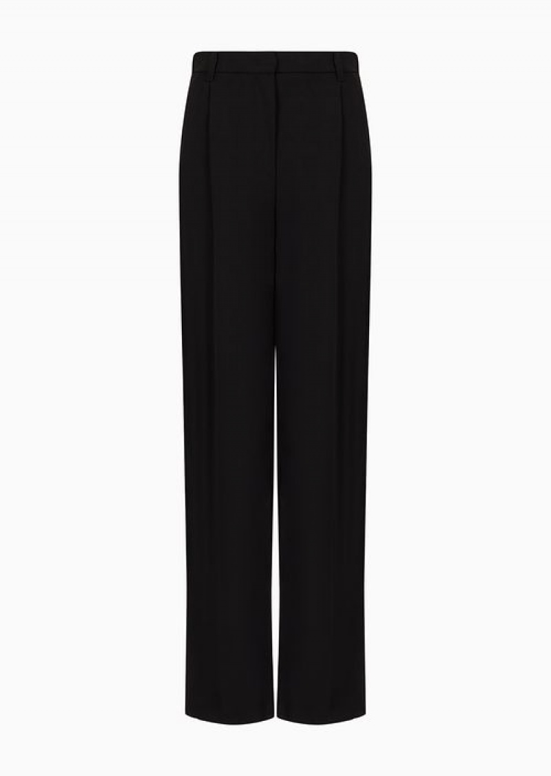 Black Emporio Armani Darted Trousers In Barathea Wool | EA-SN56865