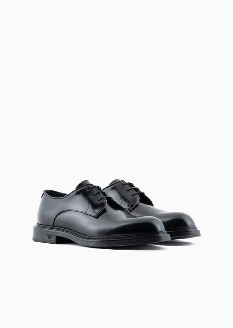 Black Emporio Armani Derby Shoes In Buffed Leather | EA-SN58856