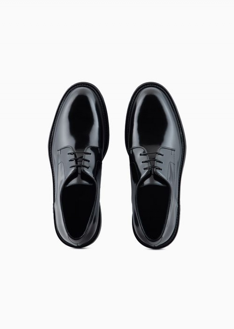 Black Emporio Armani Derby Shoes In Buffed Leather | EA-SN58856