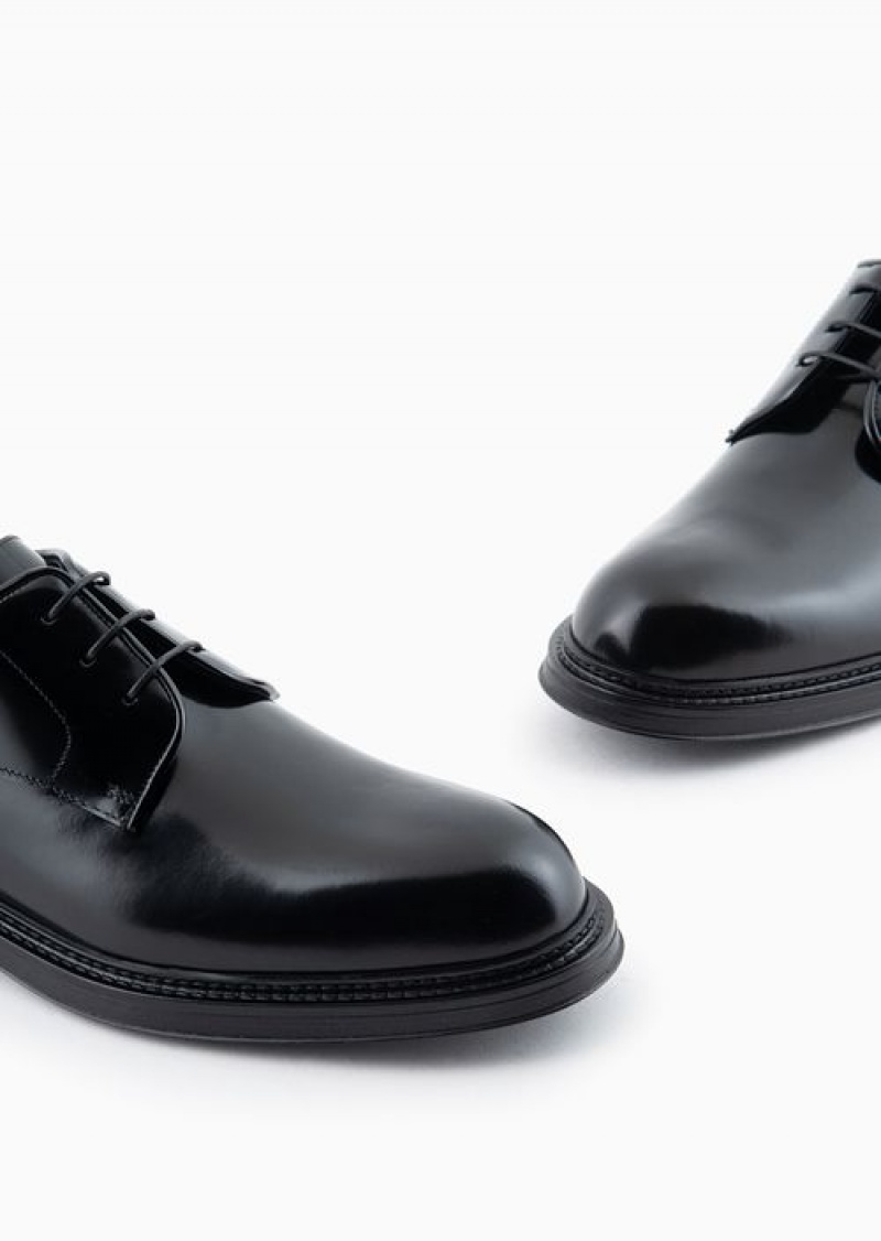 Black Emporio Armani Derby Shoes In Buffed Leather | EA-SN58856