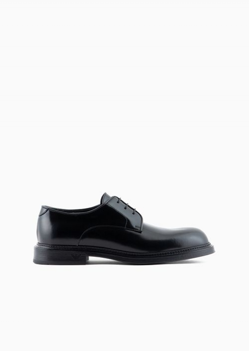 Black Emporio Armani Derby Shoes In Buffed Leather | EA-SN58856