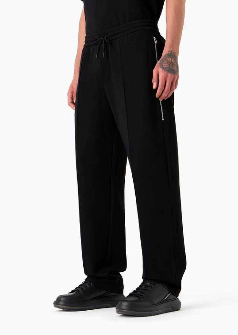 Black Emporio Armani Double Jersey Drawstring Trousers With Stitched Crease On The Leg | EA-SN58311