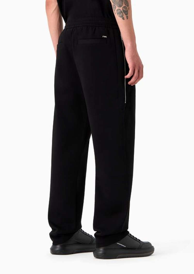 Black Emporio Armani Double Jersey Drawstring Trousers With Stitched Crease On The Leg | EA-SN58311