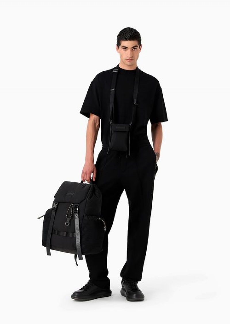 Black Emporio Armani Double Jersey Drawstring Trousers With Stitched Crease On The Leg | EA-SN58311