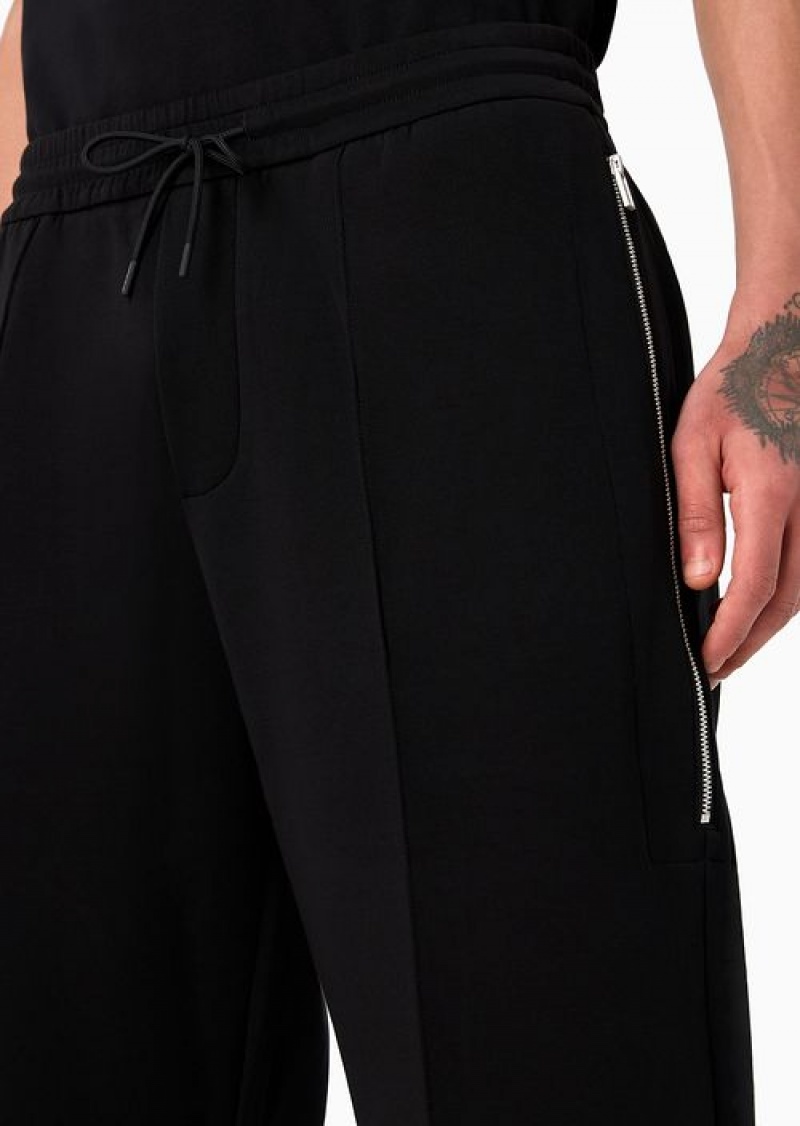 Black Emporio Armani Double Jersey Drawstring Trousers With Stitched Crease On The Leg | EA-SN58311