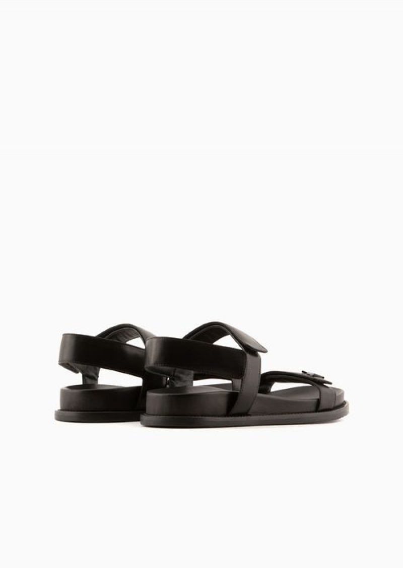 Black Emporio Armani Double-band Sandals In Nappa Leather With Ea Logo | EA-SN57171