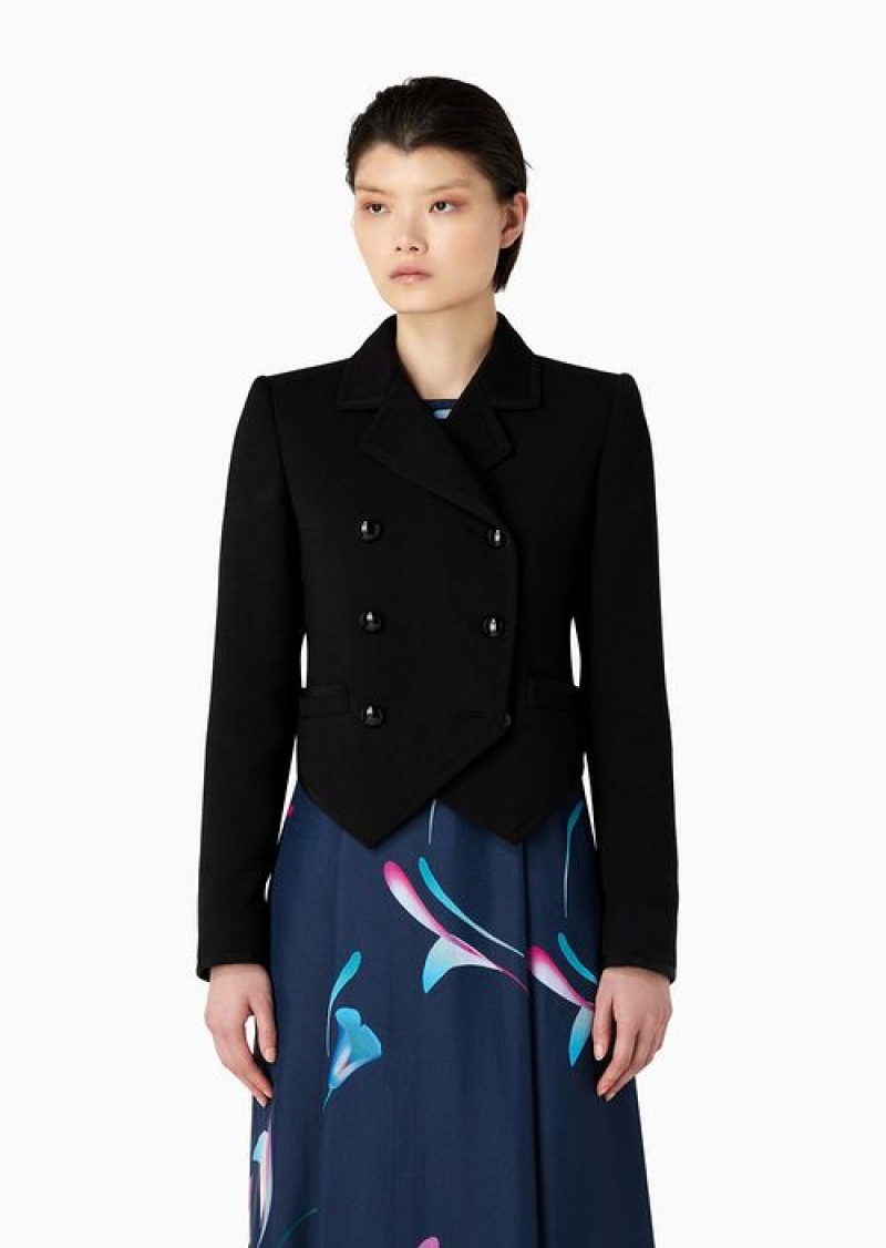 Black Emporio Armani Double-breasted Jacket With Tailcoat Hem In Technical Cavalry Fabric | EA-SN56449