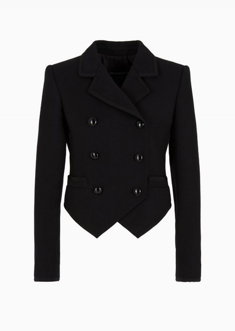 Black Emporio Armani Double-breasted Jacket With Tailcoat Hem In Technical Cavalry Fabric | EA-SN56449