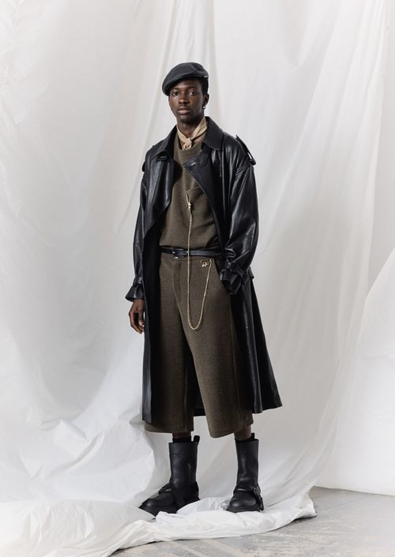 Black Emporio Armani Double-breasted Oversized-fit Trench Coat With Lapels And Belt In Vegetable-tanned Water-buffalo Nappa Leather | EA-SN58152