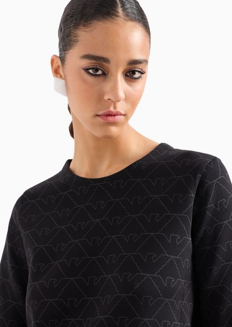 Black Emporio Armani Double-jersey Crew-neck Sweatshirt With Eagle | EA-SN56986