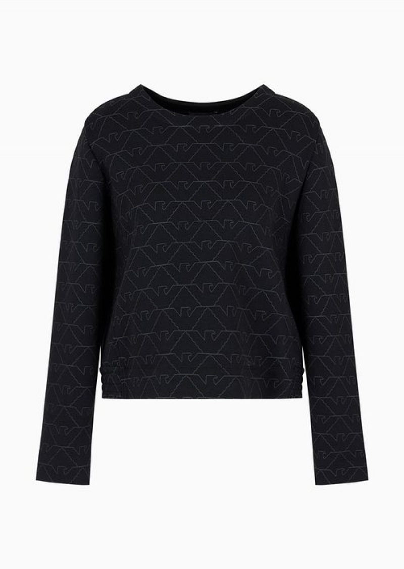 Black Emporio Armani Double-jersey Crew-neck Sweatshirt With Eagle | EA-SN56986