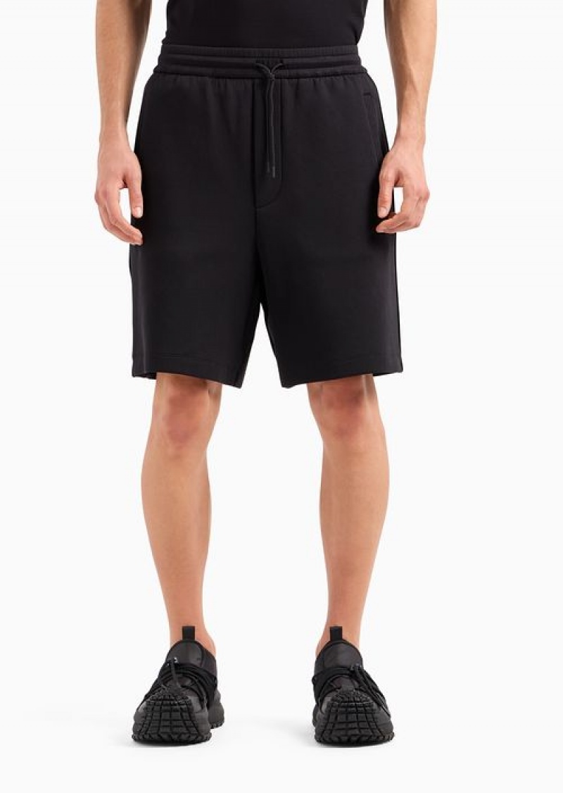 Black Emporio Armani Double-jersey Drawstring Bermuda Shorts With Logo Tape | EA-SN58399