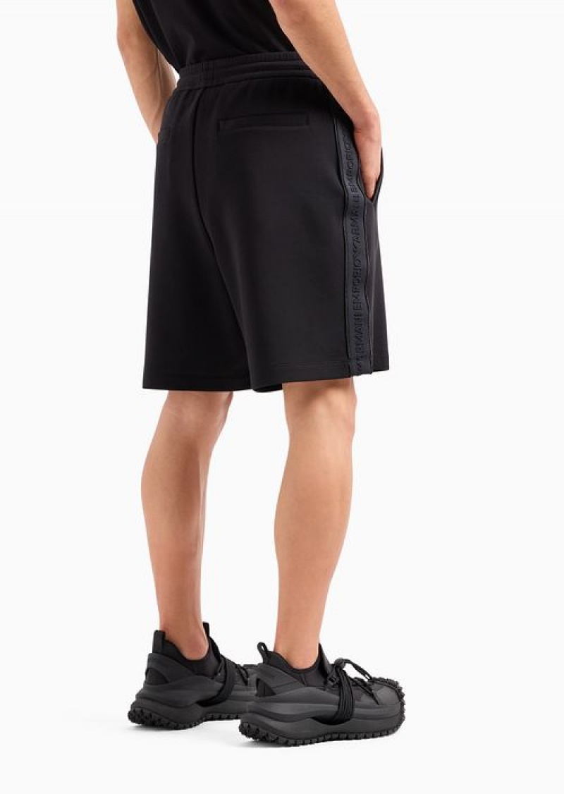 Black Emporio Armani Double-jersey Drawstring Bermuda Shorts With Logo Tape | EA-SN58399