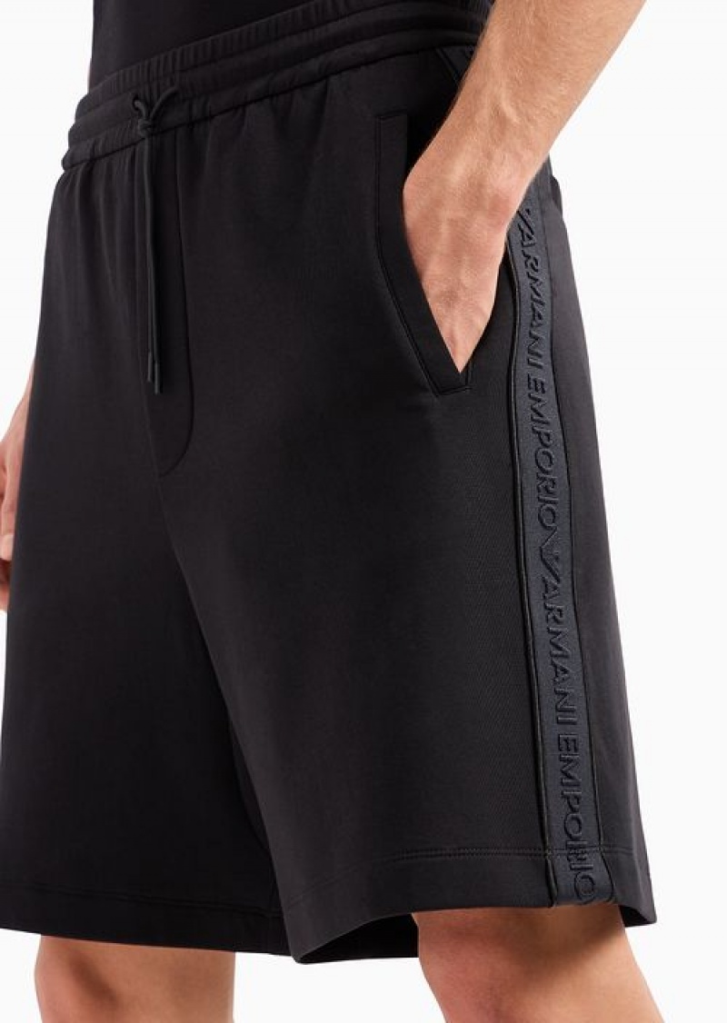 Black Emporio Armani Double-jersey Drawstring Bermuda Shorts With Logo Tape | EA-SN58399