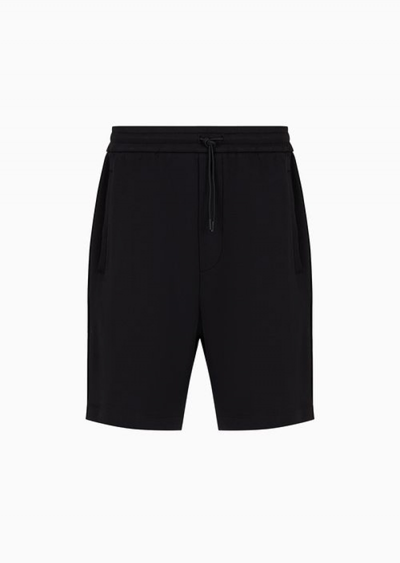 Black Emporio Armani Double-jersey Drawstring Bermuda Shorts With Logo Tape | EA-SN58399