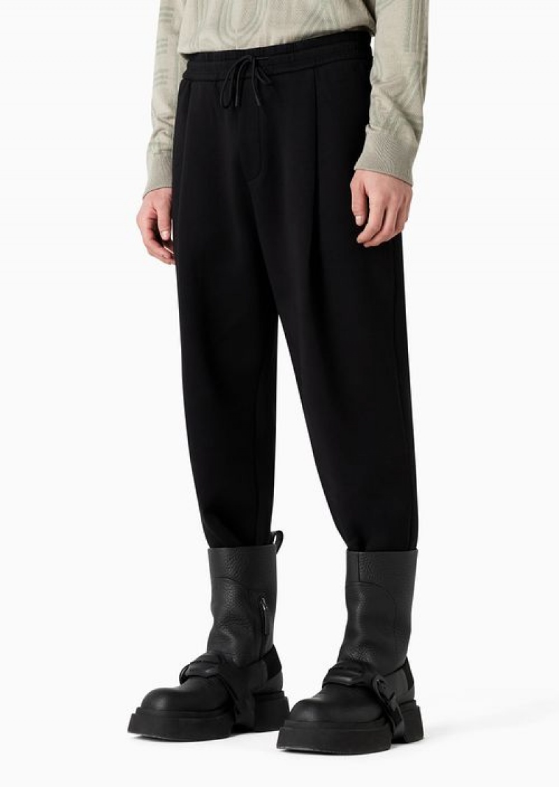 Black Emporio Armani Double-jersey Joggers With Drawstring And Pleats | EA-SN58284