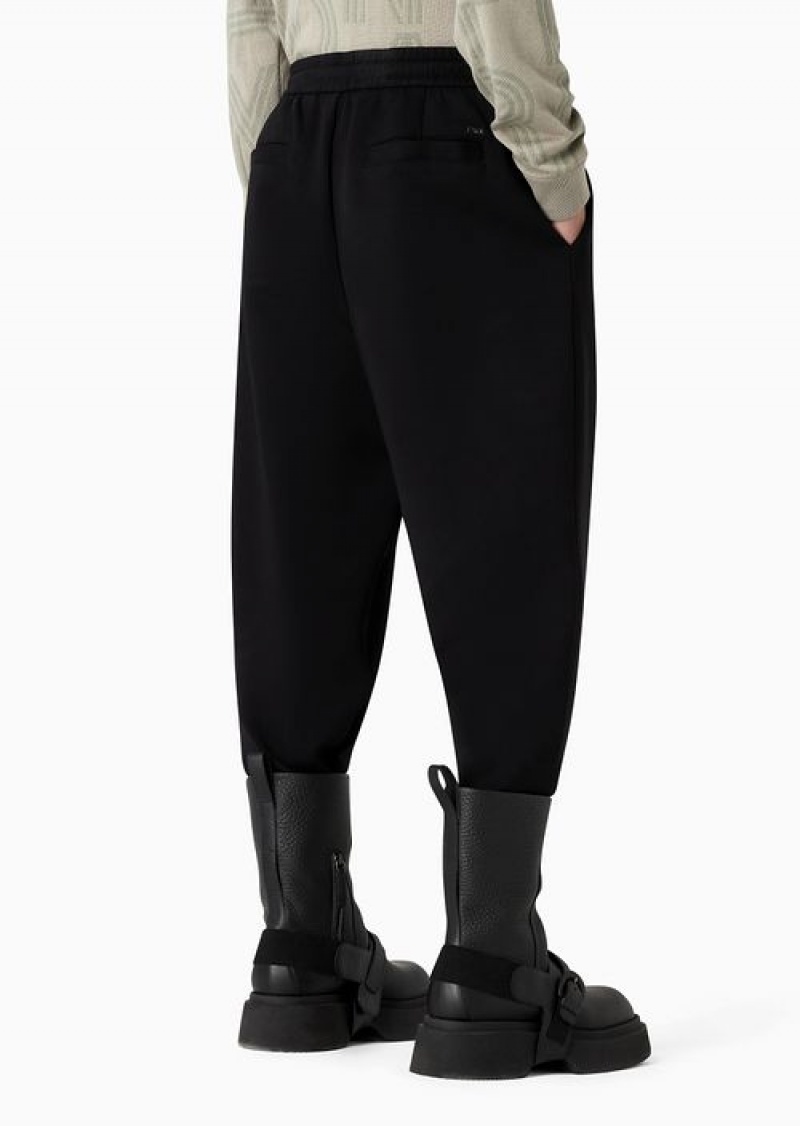 Black Emporio Armani Double-jersey Joggers With Drawstring And Pleats | EA-SN58284