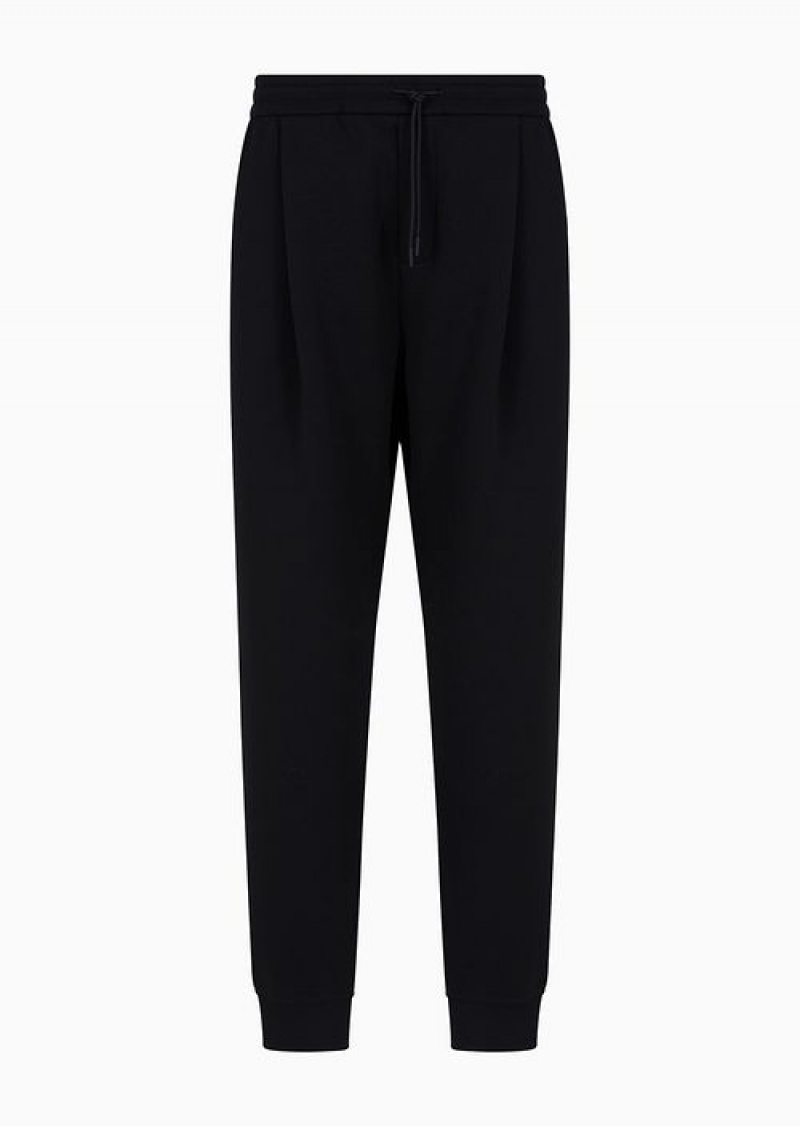 Black Emporio Armani Double-jersey Joggers With Drawstring And Pleats | EA-SN58284