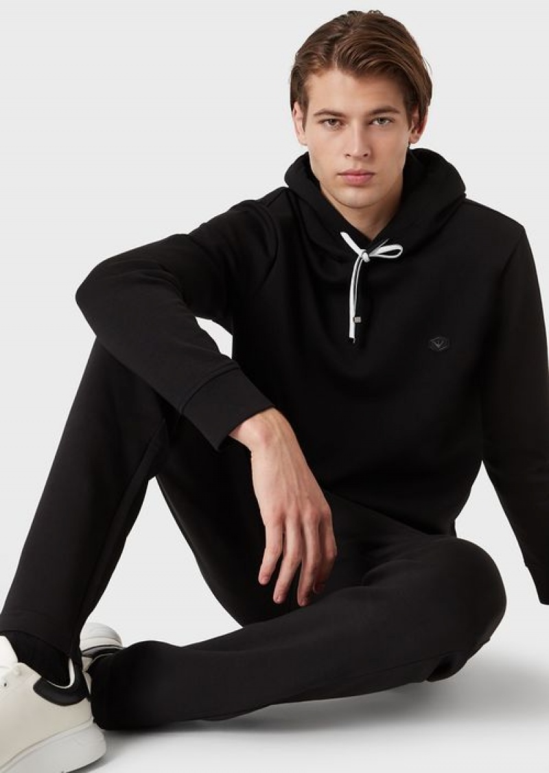 Black Emporio Armani Double-jersey Joggers With Eagle Logo Patch | EA-SN58369