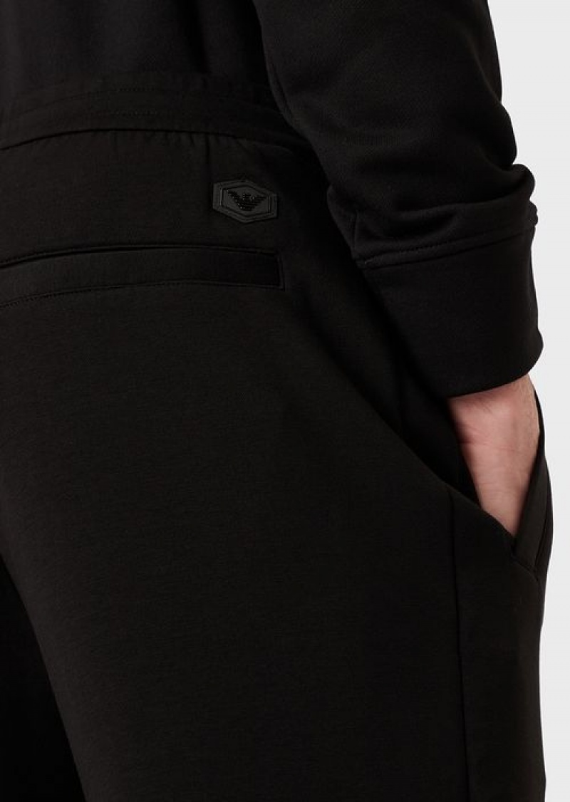 Black Emporio Armani Double-jersey Joggers With Eagle Logo Patch | EA-SN58369