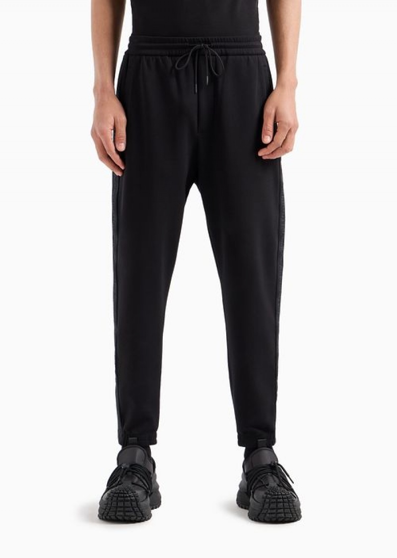 Black Emporio Armani Double-jersey Joggers With Drawstring And Logo Tape | EA-SN58400