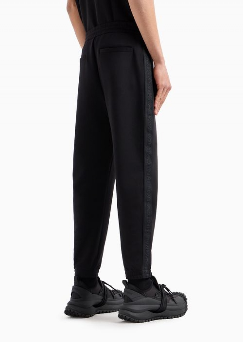 Black Emporio Armani Double-jersey Joggers With Drawstring And Logo Tape | EA-SN58400