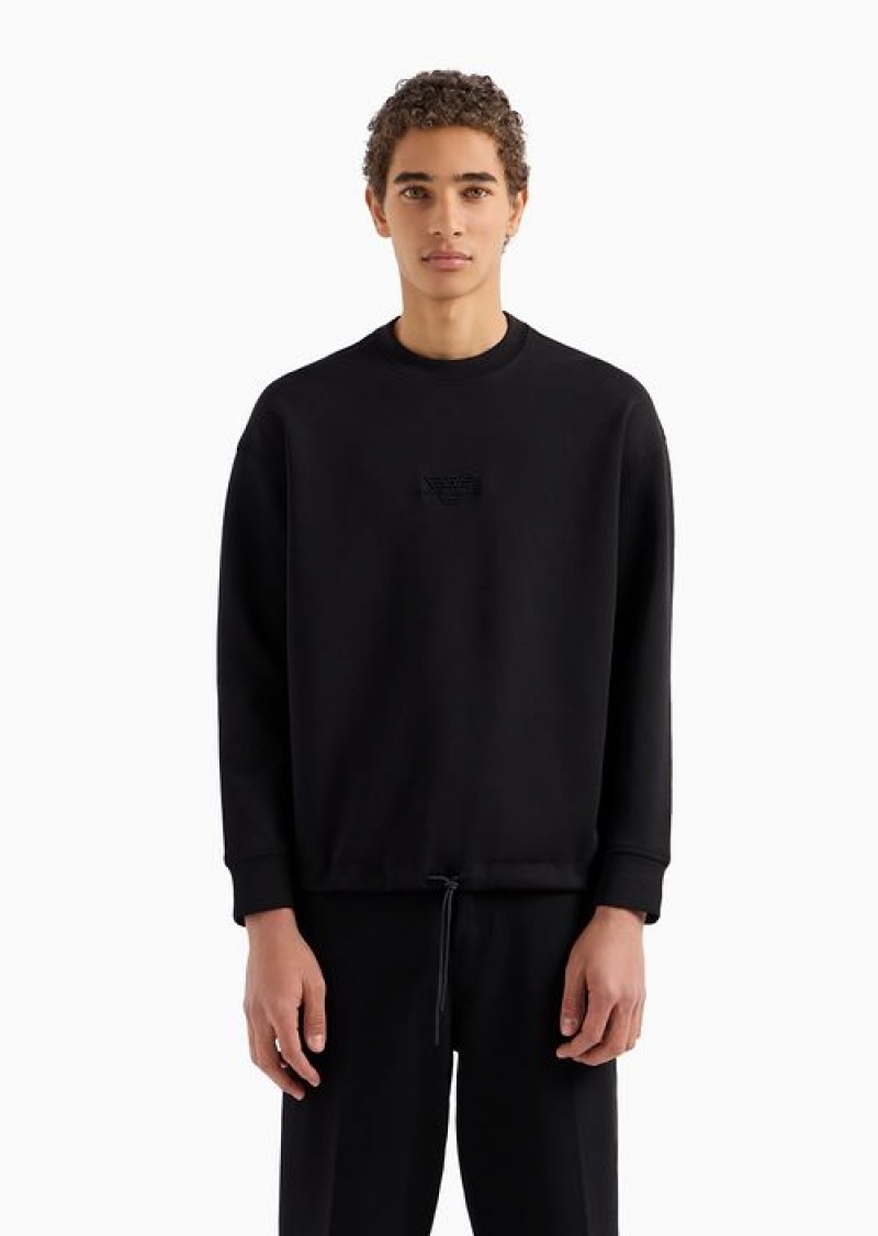 Black Emporio Armani Double-jersey Sweatshirt With Matching, Embossed Embroidered Micro Logo | EA-SN58565